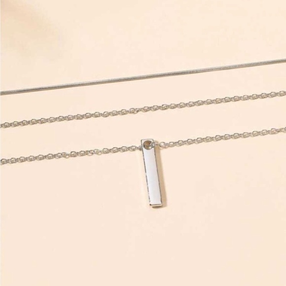 Silver 1pc Bar Layered Necklace - Picture 2 of 2